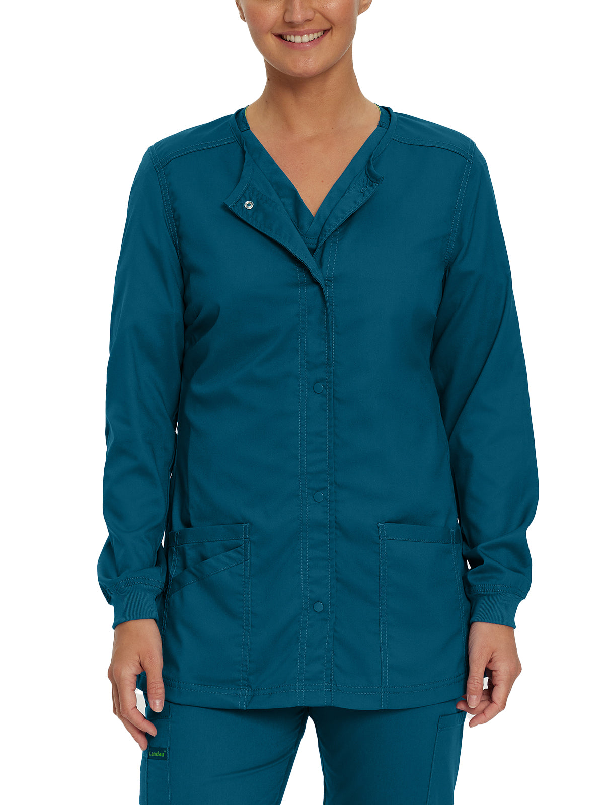 Women's Snap Front Scrub Jacket - 3038 - Caribbean