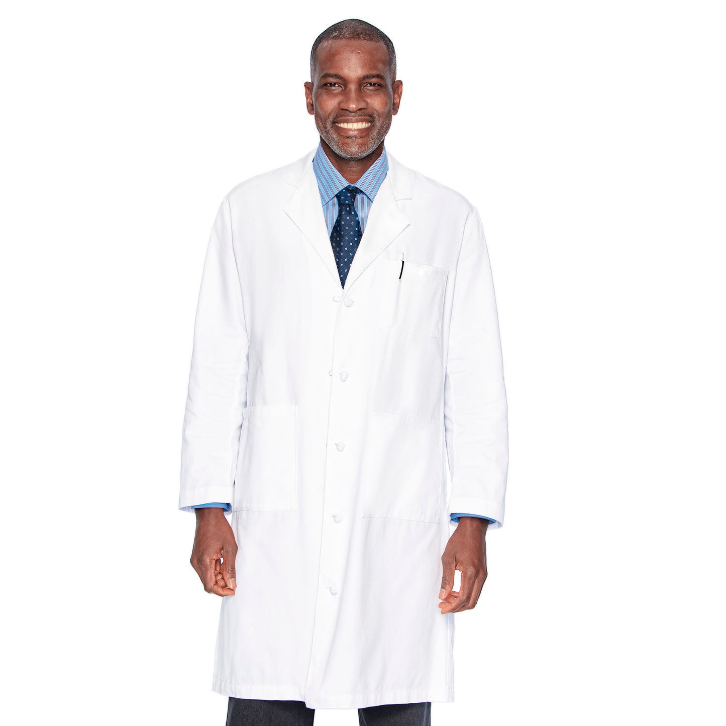 Men's Three-Pocket 100% Cotton 43.5" Full-Length Lab Coat - 3138 - White