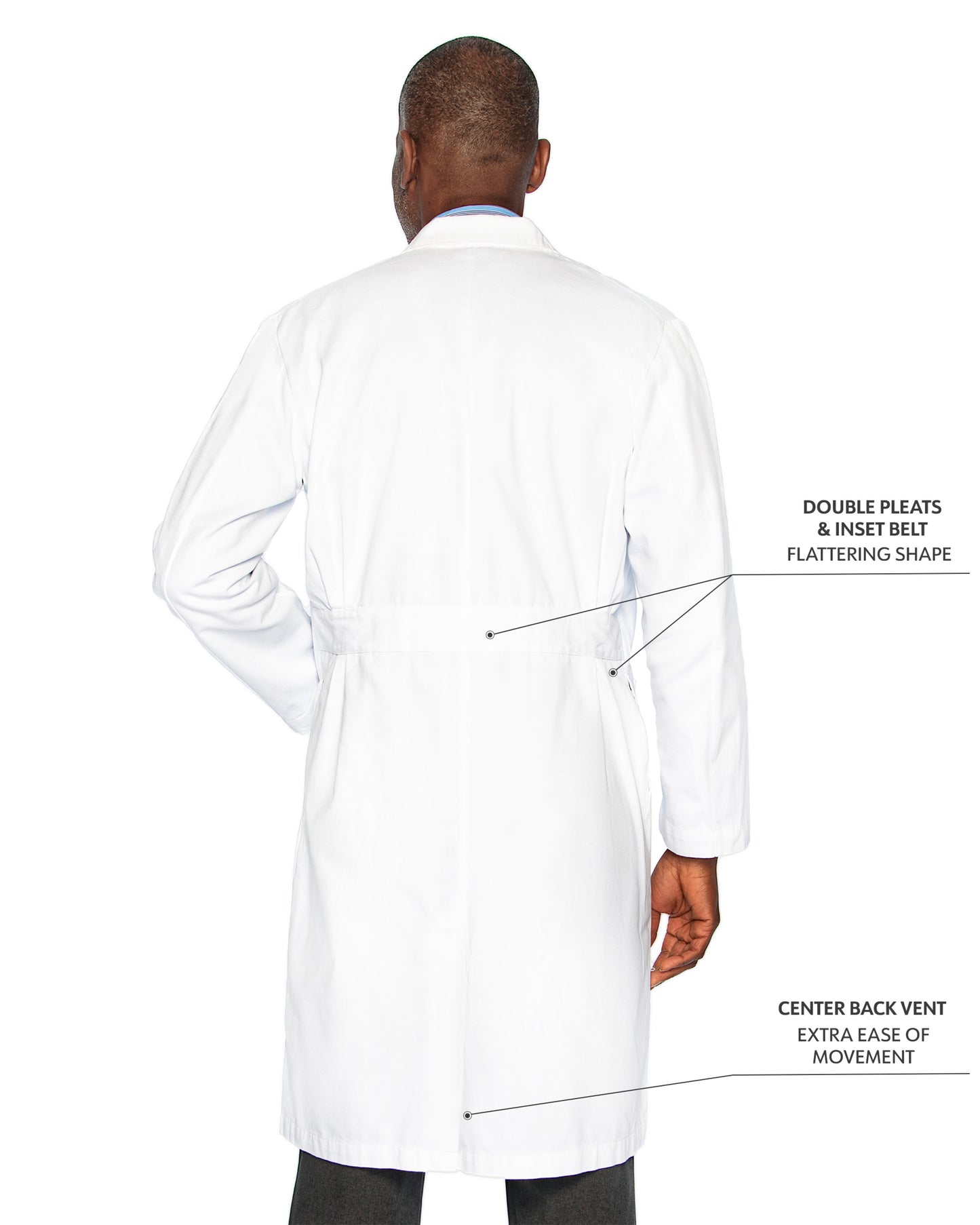 Men's Three-Pocket 100% Cotton 43.5" Full-Length Lab Coat - 3138 - White