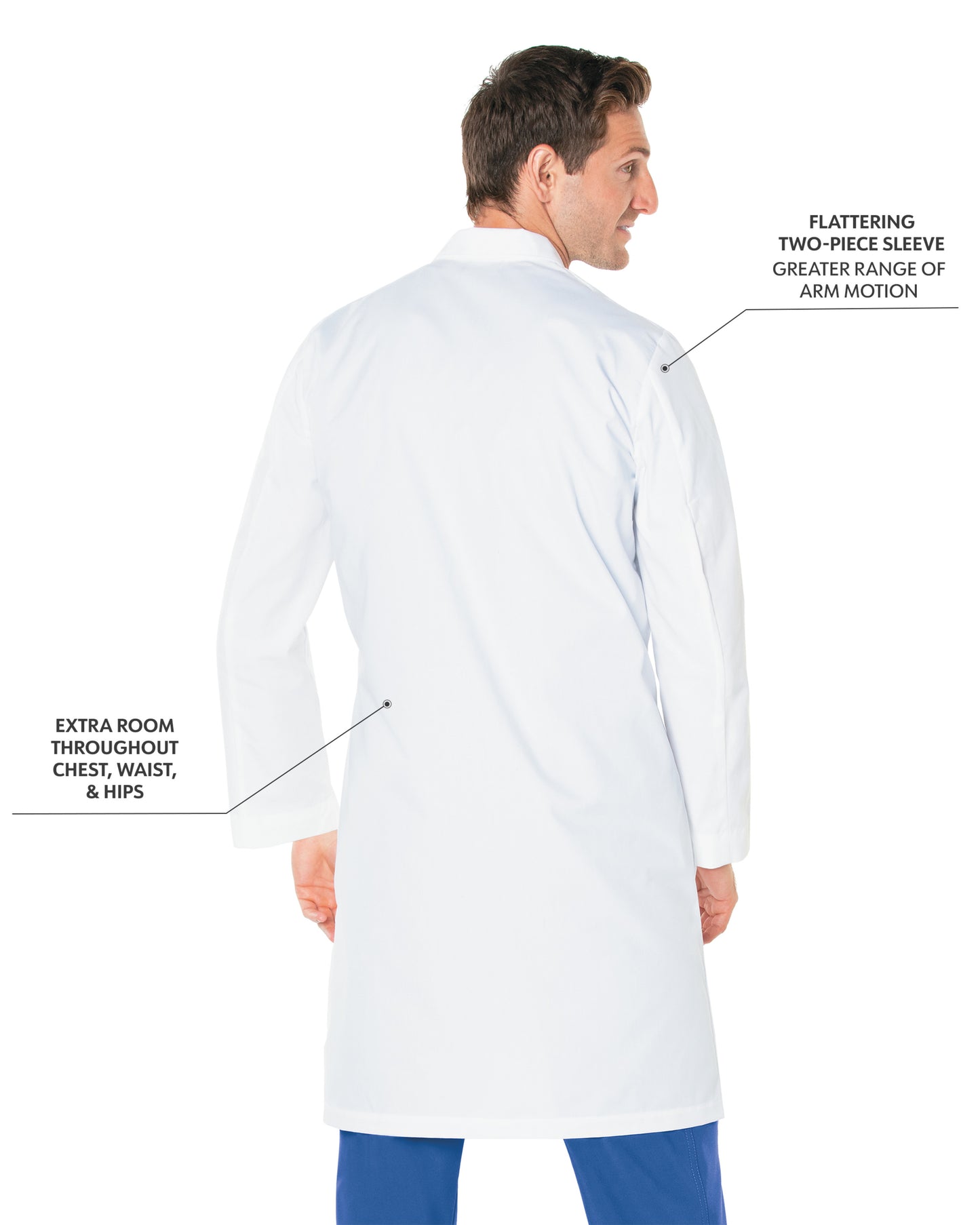 Men's Three-Pocket 41.5" Full-Length Lab Coat - 3145 - White