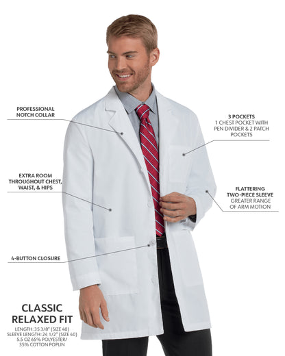 Men's Three-Pocket 35.5" Mid-Length Lab Coat - 3148 - White