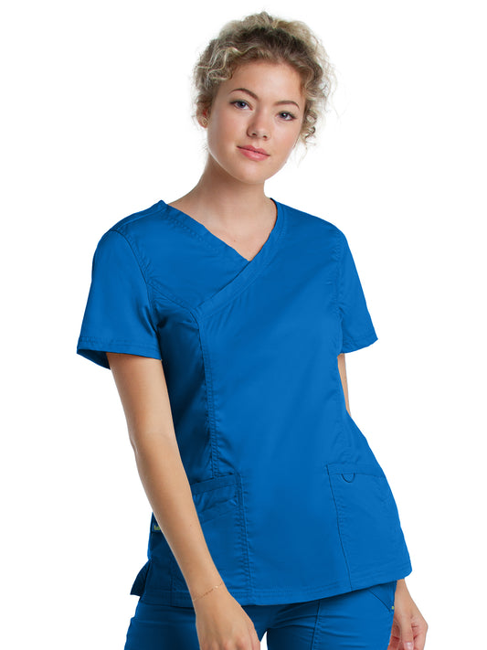 Women's 3-Pocket Mock Wrap Neck Scrub Top - 4161 - Royal