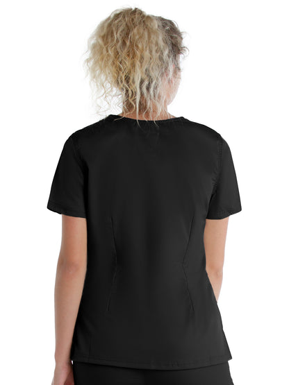 Women's 3-Pocket Mock Wrap Neck Scrub Top - 4161 - Black