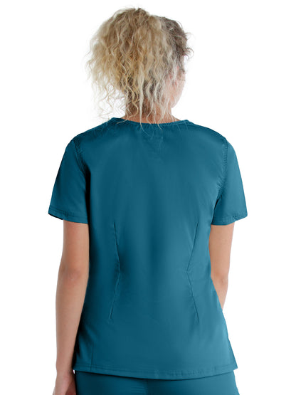 Women's 3-Pocket Mock Wrap Neck Scrub Top - 4161 - Caribbean