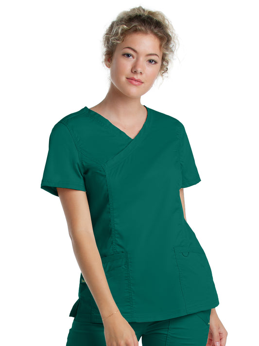 Women's 3-Pocket Mock Wrap Neck Scrub Top - 4161 - Hunter