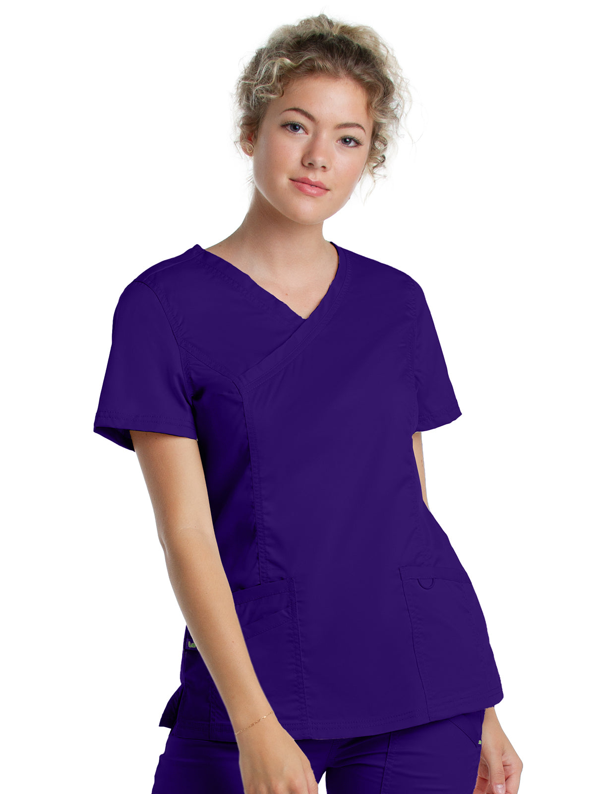 Women's 3-Pocket Mock Wrap Neck Scrub Top - 4161 - Grape