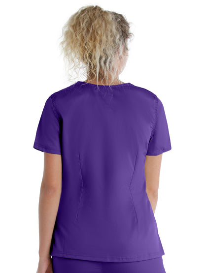 Women's 3-Pocket Mock Wrap Neck Scrub Top - 4161 - Grape