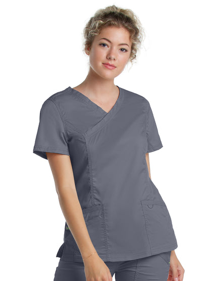 Women's 3-Pocket Mock Wrap Neck Scrub Top - 4161 - Steel