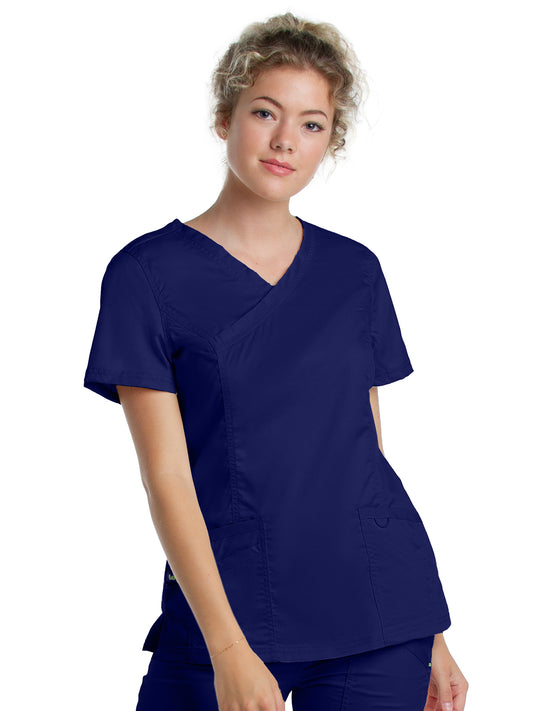 Women's 3-Pocket Mock Wrap Neck Scrub Top - 4161 - True Navy