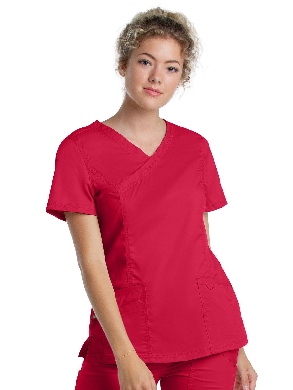 Women's 3-Pocket Mock Wrap Neck Scrub Top - 4161 - True Red