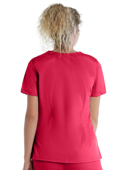 Women's 3-Pocket Mock Wrap Neck Scrub Top - 4161 - True Red