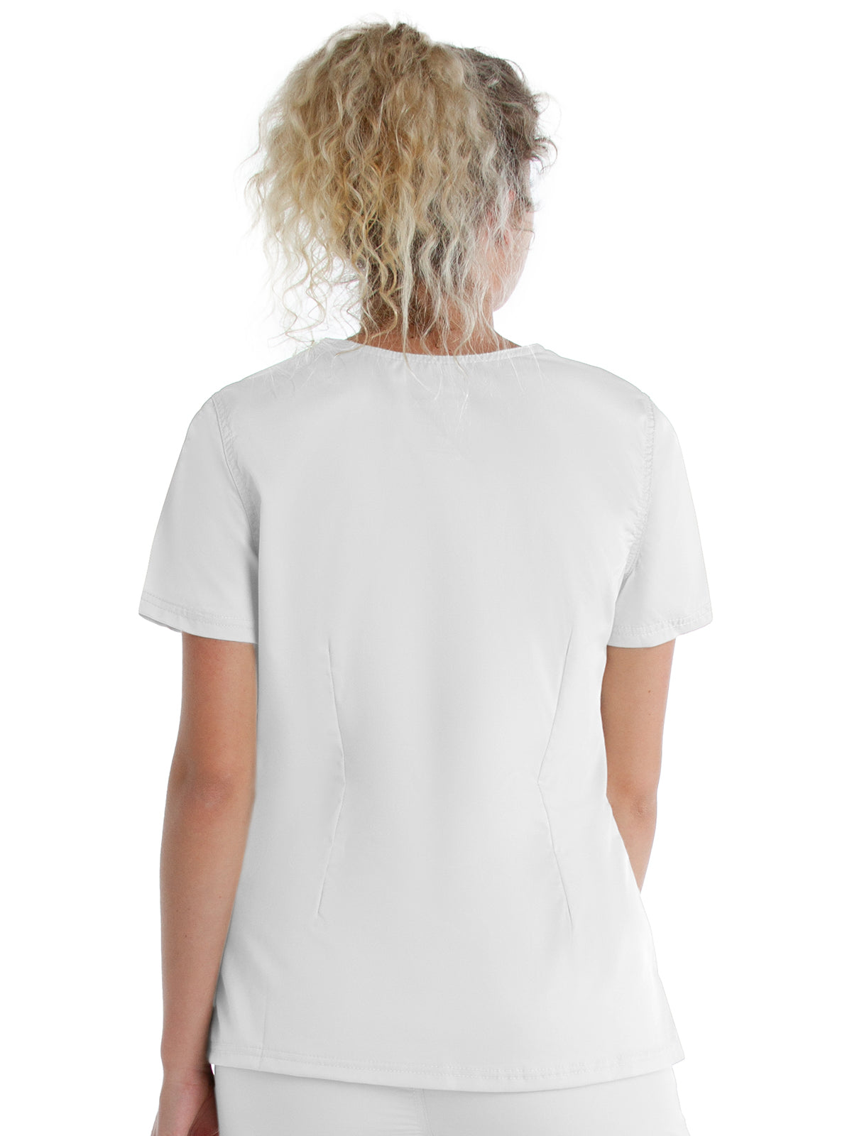 Women's 3-Pocket Mock Wrap Neck Scrub Top - 4161 - White