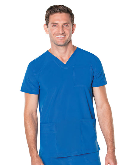 Men's 4-Pocket Back Yoke V-Neck Scrub Top - 4253 - Royal