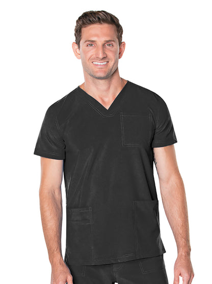 Men's 4-Pocket Back Yoke V-Neck Scrub Top - 4253 - Black