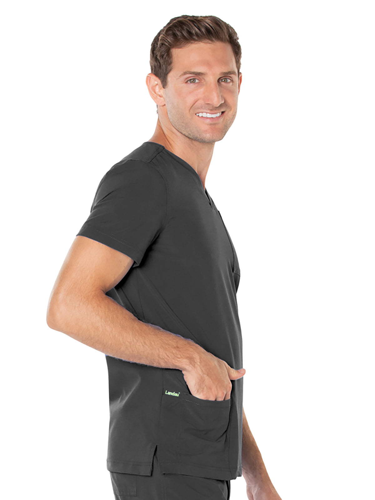 Men's 4-Pocket Back Yoke V-Neck Scrub Top - 4253 - Black