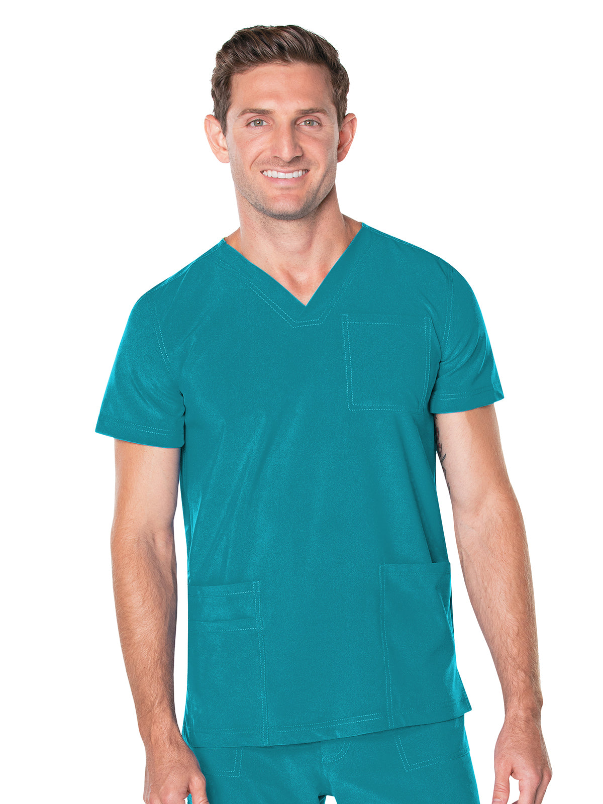 Men's 4-Pocket Back Yoke V-Neck Scrub Top - 4253 - Teal