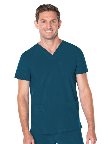 Men's 4-Pocket Back Yoke V-Neck Scrub Top - 4253 - Caribbean