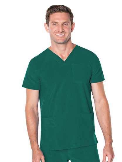 Men's 4-Pocket Back Yoke V-Neck Scrub Top - 4253 - Hunter