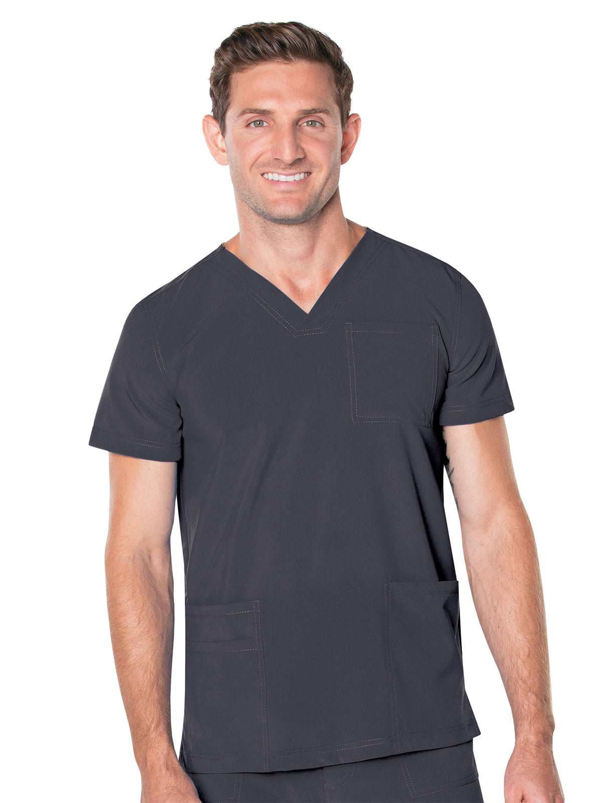 Men's 4-Pocket Back Yoke V-Neck Scrub Top - 4253 - Graphite