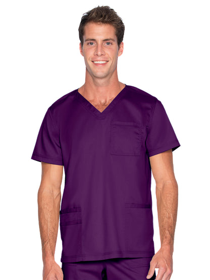 Men's 4-Pocket Back Yoke V-Neck Scrub Top - 4253 - New Eggplant