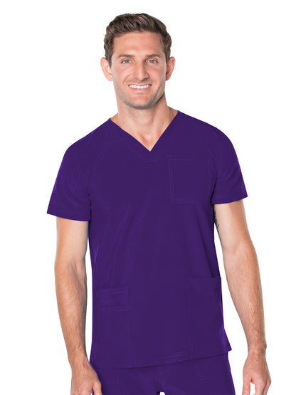 Men's 4-Pocket Back Yoke V-Neck Scrub Top - 4253 - Grape