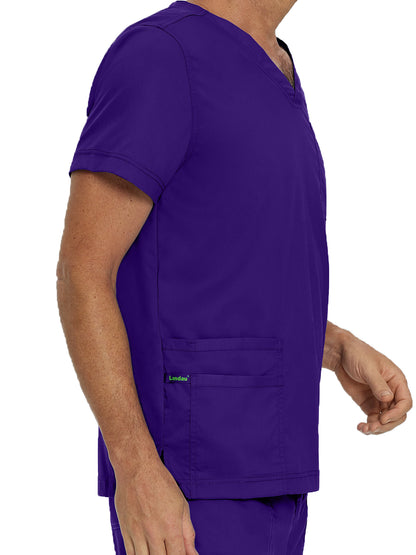 Men's 4-Pocket Back Yoke V-Neck Scrub Top - 4253 - Grape