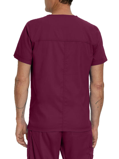 Men's 4-Pocket Back Yoke V-Neck Scrub Top - 4253 - Wine