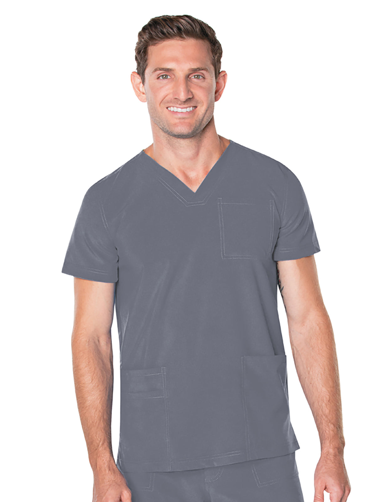 Men's 4-Pocket Back Yoke V-Neck Scrub Top - 4253 - Steel