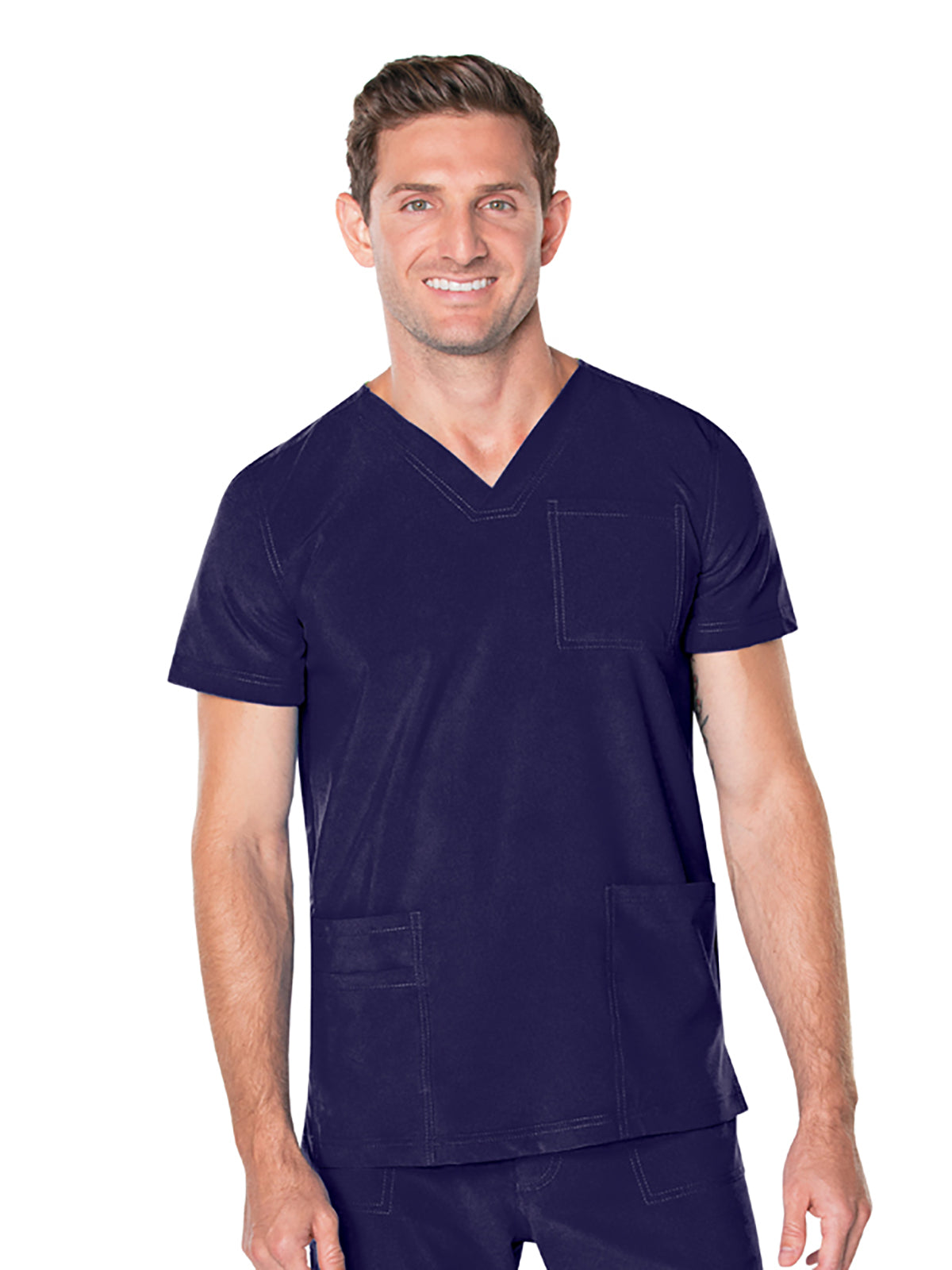 Men's 4-Pocket Back Yoke V-Neck Scrub Top - 4253 - True Navy