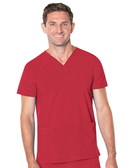 Men's 4-Pocket Back Yoke V-Neck Scrub Top - 4253 - True Red