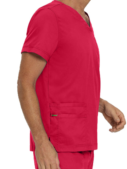 Men's 4-Pocket Back Yoke V-Neck Scrub Top - 4253 - True Red