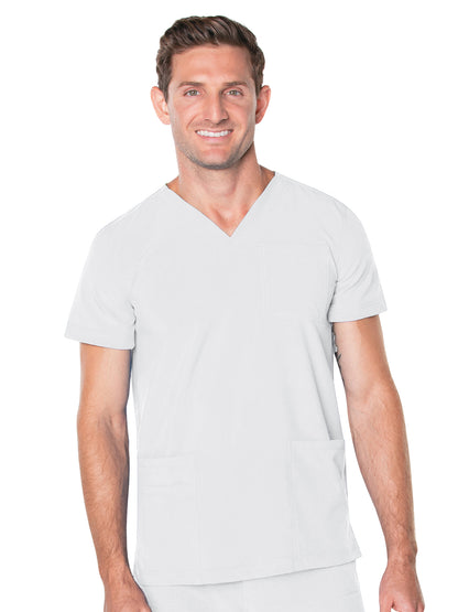 Men's 4-Pocket Back Yoke V-Neck Scrub Top - 4253 - White