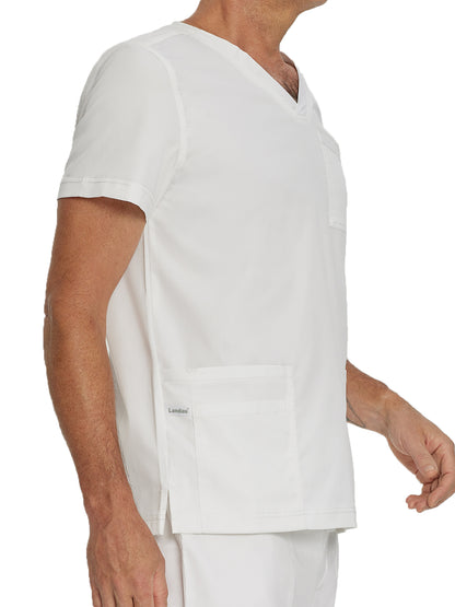 Men's 4-Pocket Back Yoke V-Neck Scrub Top - 4253 - White