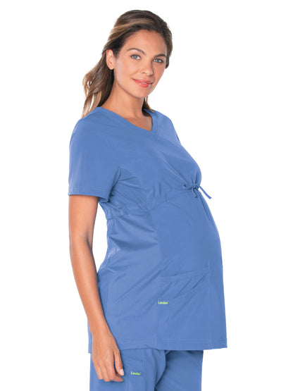 Women's 3-Pocket Adjustable Drawstring Empire Waist V-Neck Maternity Scrub Top - 4399 - Ceil