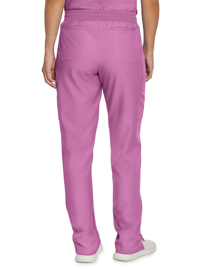 Women's 7-Pocket Mid-Rise Rib-Knit Elastic Waist Cargo Scrub Pant - LB400 - Bella Rosa