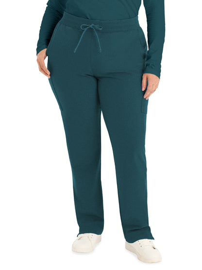 Women's 7-Pocket Mid-Rise Rib-Knit Elastic Waist Cargo Scrub Pant - LB400 - Caribbean