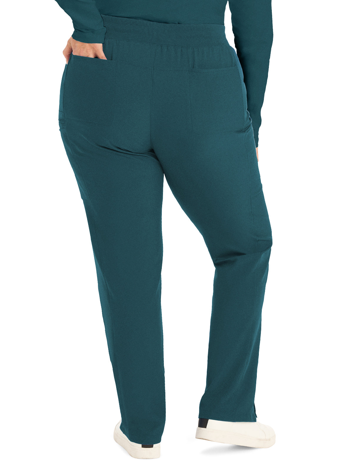 Women's 7-Pocket Mid-Rise Rib-Knit Elastic Waist Cargo Scrub Pant - LB400 - Caribbean