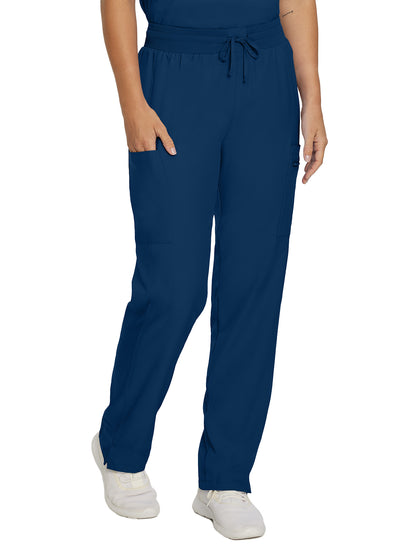 Women's 7-Pocket Mid-Rise Rib-Knit Elastic Waist Cargo Scrub Pant - LB400 - Navy