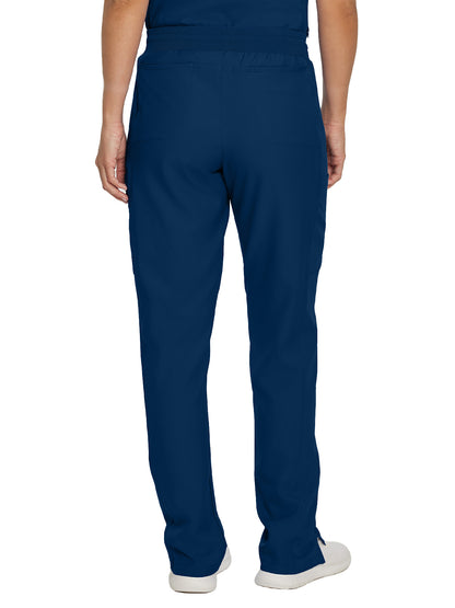 Women's 7-Pocket Mid-Rise Rib-Knit Elastic Waist Cargo Scrub Pant - LB400 - Navy