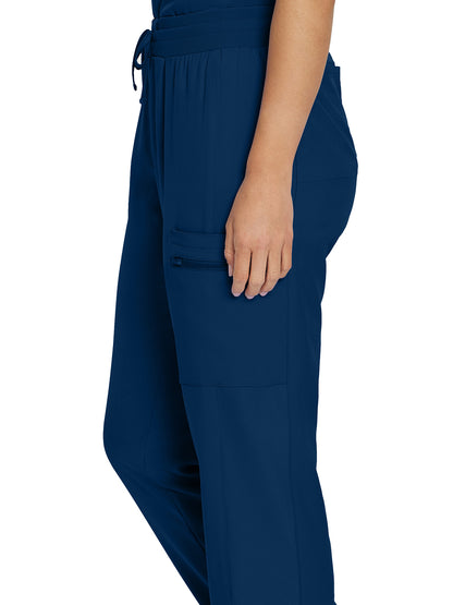 Women's 7-Pocket Mid-Rise Rib-Knit Elastic Waist Cargo Scrub Pant - LB400 - Navy