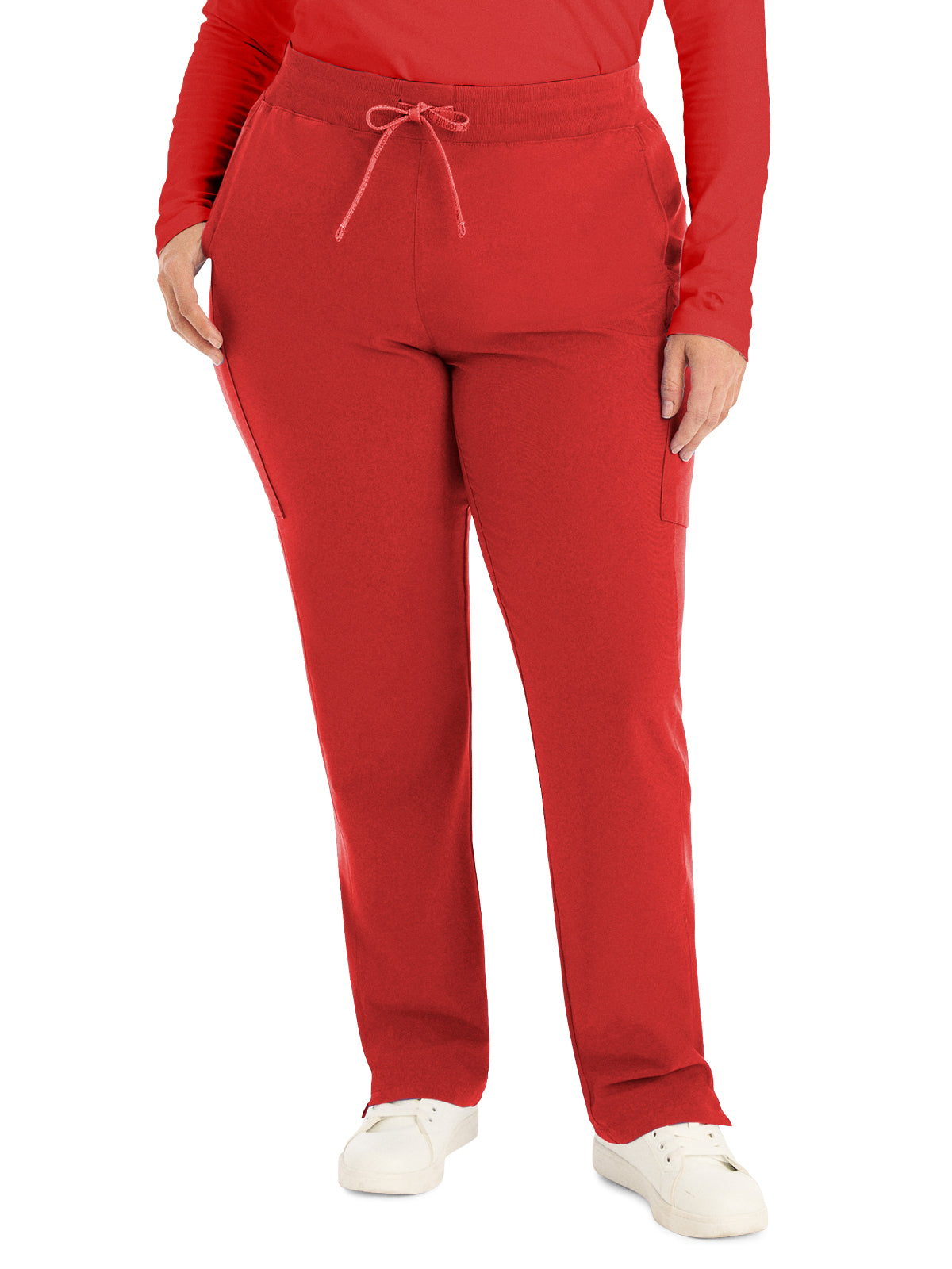 Women's 7-Pocket Mid-Rise Rib-Knit Elastic Waist Cargo Scrub Pant - LB400 - Red