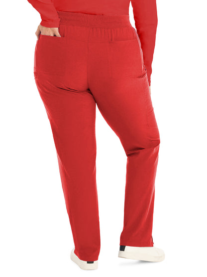 Women's 7-Pocket Mid-Rise Rib-Knit Elastic Waist Cargo Scrub Pant - LB400 - Red