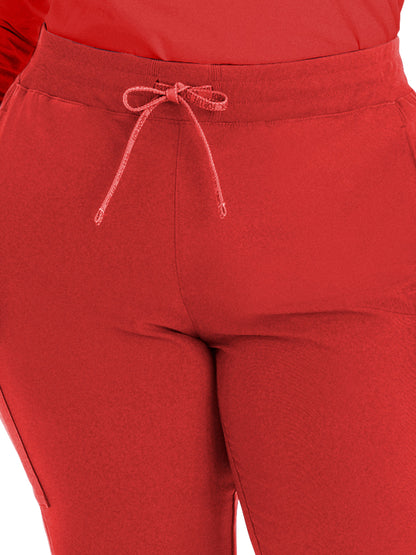 Women's 7-Pocket Mid-Rise Rib-Knit Elastic Waist Cargo Scrub Pant - LB400 - Red