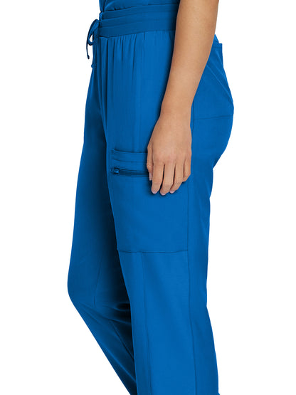 Women's 7-Pocket Mid-Rise Rib-Knit Elastic Waist Cargo Scrub Pant - LB400 - Royal