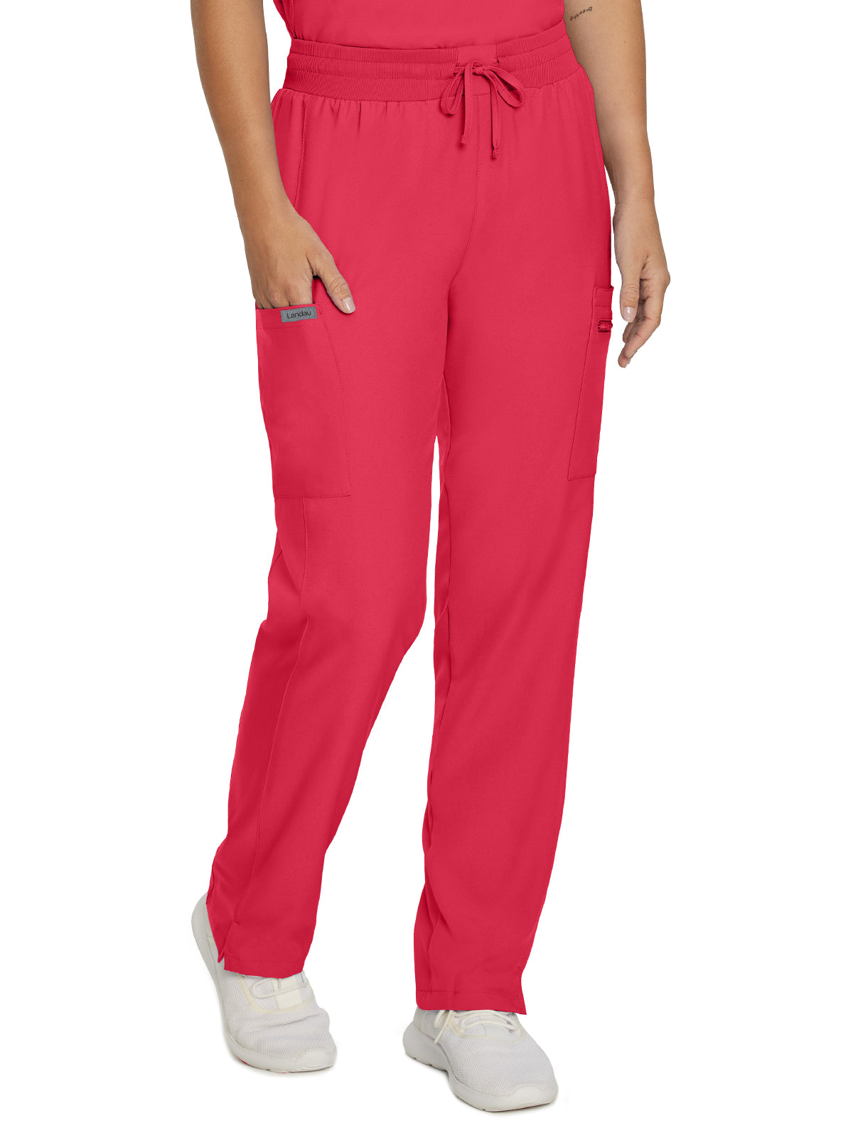 Women's 7-Pocket Mid-Rise Rib-Knit Elastic Waist Cargo Scrub Pant - LB400 - Tea Berry