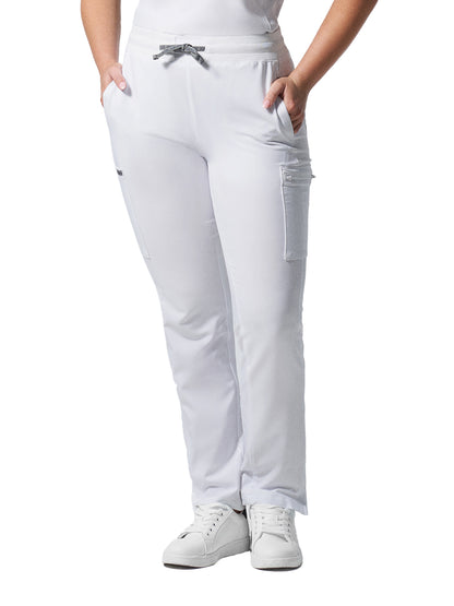 Women's 7-Pocket Mid-Rise Rib-Knit Elastic Waist Cargo Scrub Pant - LB400 - White