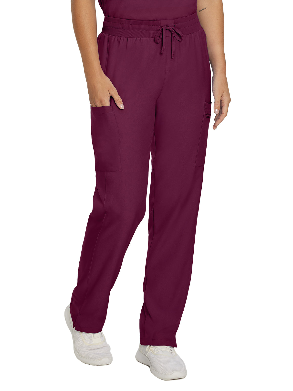 Women's 7-Pocket Mid-Rise Rib-Knit Elastic Waist Cargo Scrub Pant - LB400 - Wine