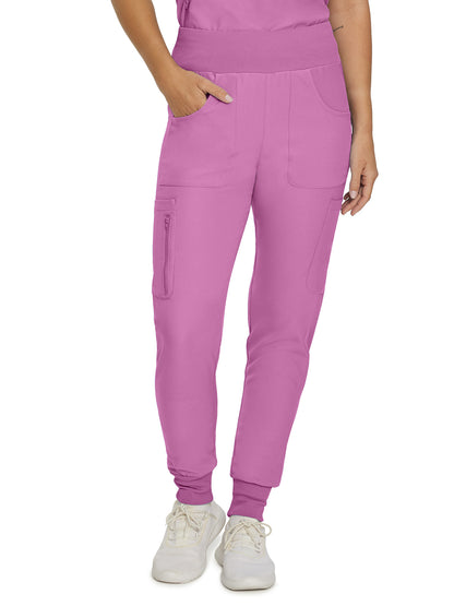 Women's 7-Pocket Mid-Rise Rib-Knit Elastic Waist Cargo Scrub Pant - LB401 - Bella Rosa