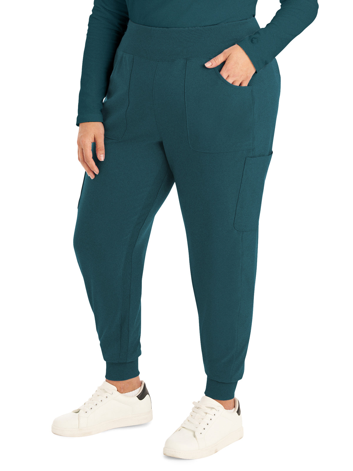 Women's 7-Pocket Mid-Rise Rib-Knit Elastic Waist Cargo Scrub Pant - LB401 - Caribbean