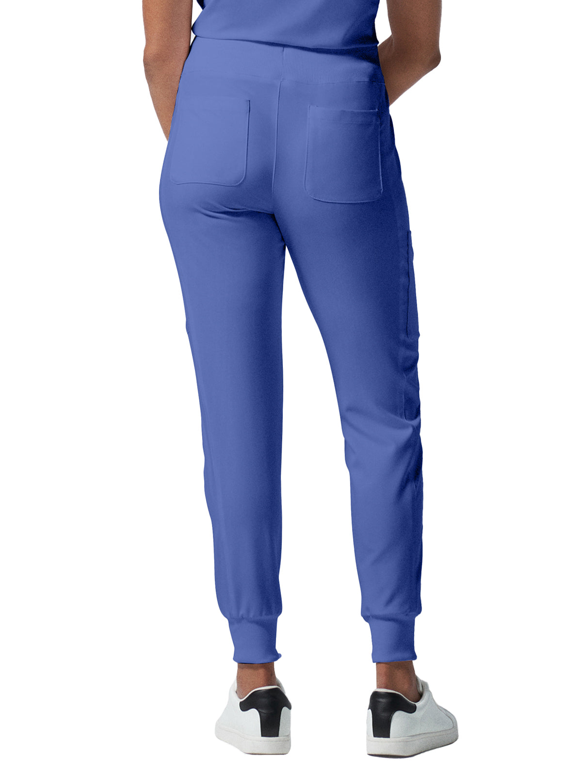 Women's 7-Pocket Mid-Rise Rib-Knit Elastic Waist Cargo Scrub Pant - LB401 - Ceil Blue